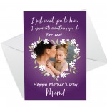 Personalised Mothers Day Card For Mum Photo Floral Design Card