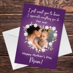 Personalised Mothers Day Card For Mum Photo Floral Design Card