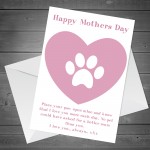 Happy Mothers Day Gift Card Dog Pet Gift Cute Paw Prints Cards 