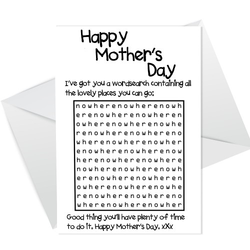 Funny Mothers Day Card Word Search Lockdown Design Joke For Mum