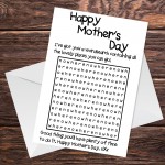 Funny Mothers Day Card Word Search Lockdown Design Joke For Mum