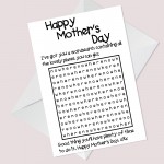 Funny Mothers Day Card Word Search Lockdown Design Joke For Mum