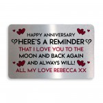 Anniversary Gift For Him Her PERSONALISED Metal Wallet Insert