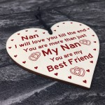 Nan Best Friend Gift Wooden Heart Birthday Mothers Day Gift