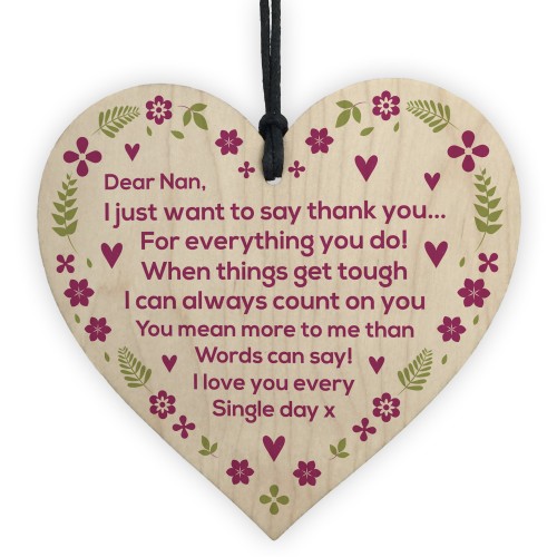 Nan Thank You Gifts Wooden Heart Sign Mothers Day Birthday Gift