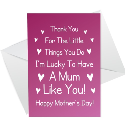 Mothers Day Card From Daughter Son Thank You Mum Poem