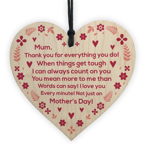 Mothers Day Thank You Gift Wooden Heart Mother's Day Gift Mum