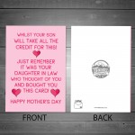 Funny Humour Mothers Day Card For Mother in Law From Daughter