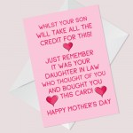 Funny Humour Mothers Day Card For Mother in Law From Daughter