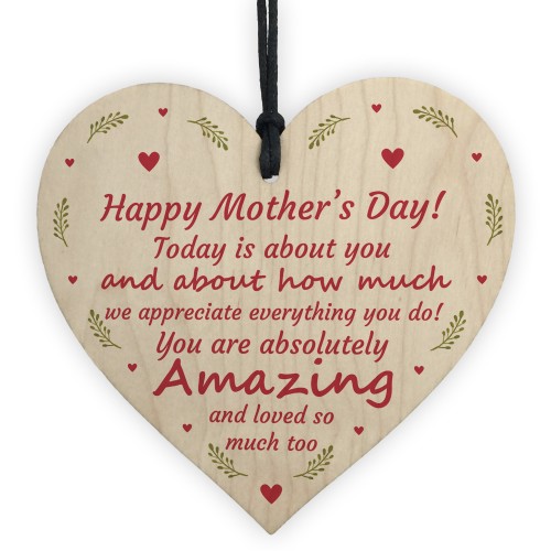 Happy Mothers Day Gift Wooden Heart Gift For Mum Mother's Day