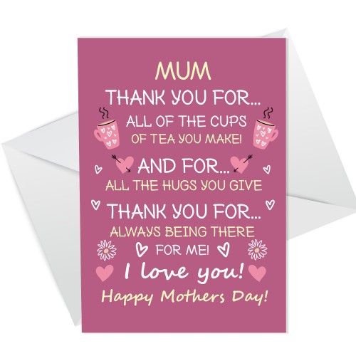 Mothers Day Card For Mum Thank You Card From Daughter Son