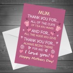 Mothers Day Card For Mum Thank You Card From Daughter Son