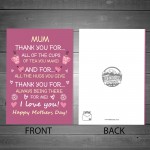 Mothers Day Card For Mum Thank You Card From Daughter Son