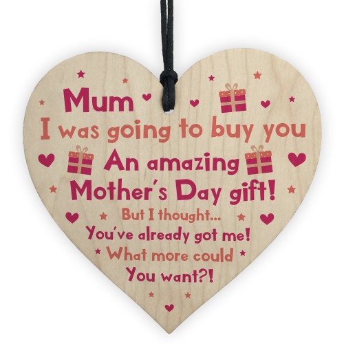 Funny Mothers Day Gift For Mum Wood Heart Sign Gifts Novelty