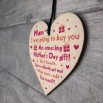 Funny Mothers Day Gift For Mum Wood Heart Sign Gifts Novelty