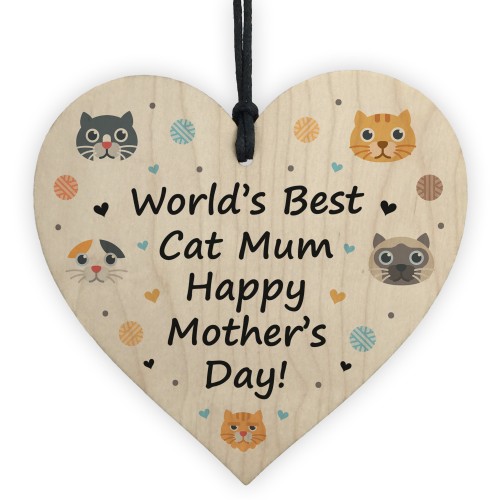 Novelty Mothers Day Cat Mum Funny Wooden Heart Gift For Cat