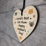 Novelty Mothers Day Cat Mum Funny Wooden Heart Gift For Cat