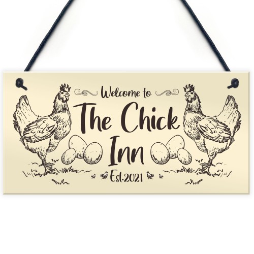 Funny Chicken Sign Outdoor Garden Plaque Personalised Chick Inn