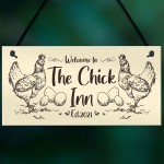 Funny Chicken Sign Outdoor Garden Plaque Personalised Chick Inn