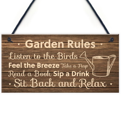 Garden Rules Sign Hanging Shed Summerhouse Plaque Rustic