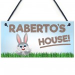 Personalised Rabbit Lover Gift Door Hutch Sign Rabbit House Sign