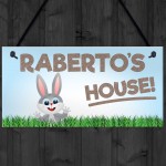 Personalised Rabbit Lover Gift Door Hutch Sign Rabbit House Sign