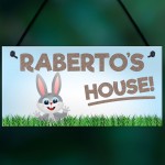 Personalised Rabbit Lover Gift Door Hutch Sign Rabbit House Sign