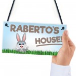 Personalised Rabbit Lover Gift Door Hutch Sign Rabbit House Sign