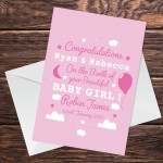 Personalised New Baby Girl Card Congratulations Parents Card