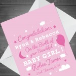 Personalised New Baby Girl Card Congratulations Parents Card