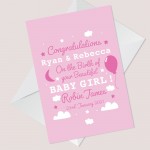 Personalised New Baby Girl Card Congratulations Parents Card