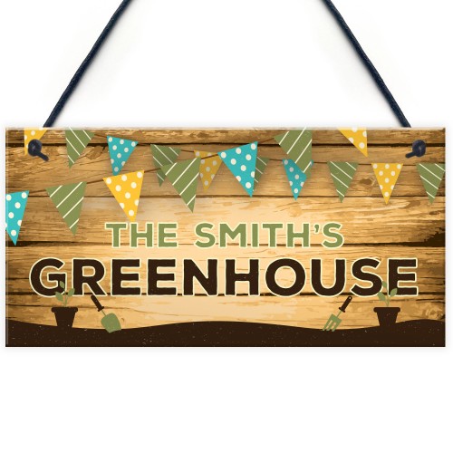 Personalised Colourful Greenhouse Sign For Garden Shed Family