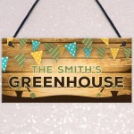 Personalised Colourful Greenhouse Sign For Garden Shed Family