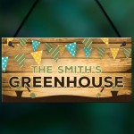 Personalised Colourful Greenhouse Sign For Garden Shed Family