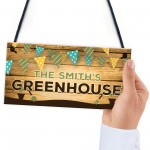 Personalised Colourful Greenhouse Sign For Garden Shed Family