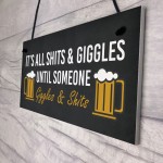 Funny Man Cave Home Bar Sign SH!TS GIGGLES Sign Beer Plaque