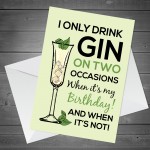 Funny GIN Birthday Card For Men Women Birthday Card For Her