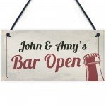 PERSONALISED Bar Open Home Bar Hanging Sign Man Cave Beer 