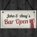 PERSONALISED Bar Open Home Bar Hanging Sign Man Cave Beer 