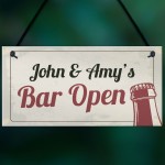 PERSONALISED Bar Open Home Bar Hanging Sign Man Cave Beer 