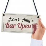 PERSONALISED Bar Open Home Bar Hanging Sign Man Cave Beer 