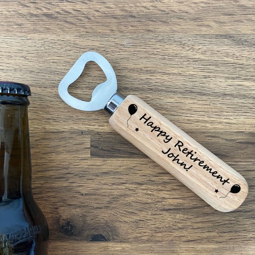 Personalised Happy Retirement Gift Wood Bottle Opener Retirement