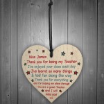 Personalised Teacher Gifts Poem Wood Heart Cute Thank You Gift