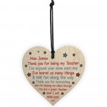 Personalised Teacher Gifts Poem Wood Heart Cute Thank You Gift