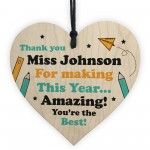 Teacher Gift Thank You Gift Hanging Heart Personalised 