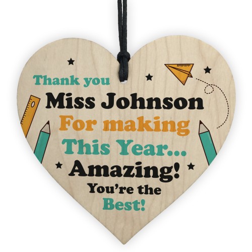 Teacher Gift Thank You Gift Hanging Heart Personalised 