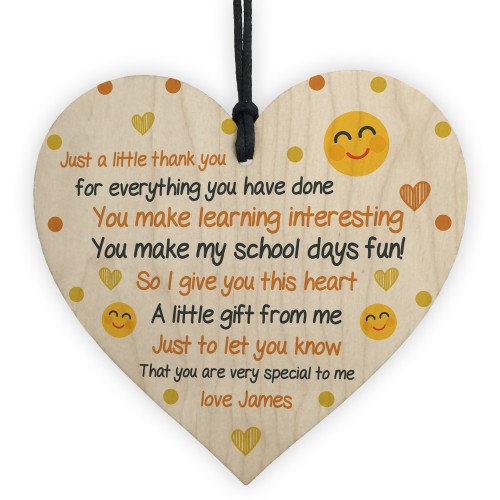 Personalised Teacher Teaching Assistant Gifts Wood Heart