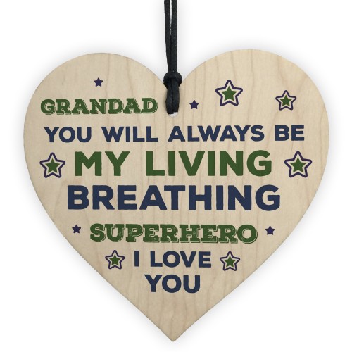 Superhero Grandad Wooden Heart Gift For Birthday Fathers Day