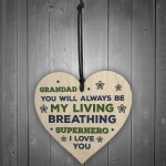 Superhero Grandad Wooden Heart Gift For Birthday Fathers Day