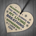 Superhero Grandad Wooden Heart Gift For Birthday Fathers Day